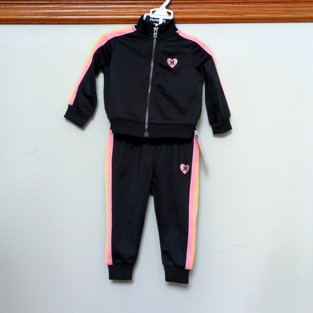 Hurley 12 month Baby Girls Tricot Track Suit Stripes 🩷 Jacket Pants Set Outfit